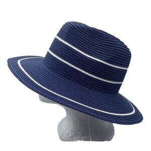 Magid Women’s Wide Brim Hat Blue White Stripe Paper Classic Beach Resort